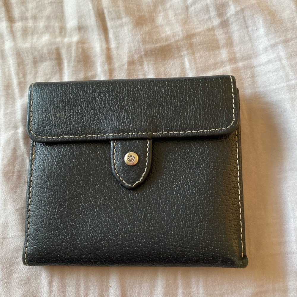 Ann Taylor Black Textured Leather Key & Card Holder